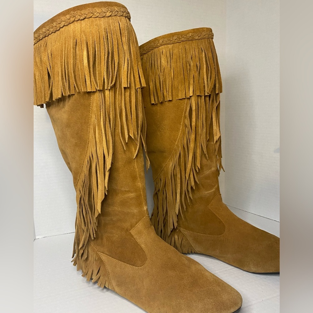 Sam Edelman Tan Suede Fringe Knee-High Boots